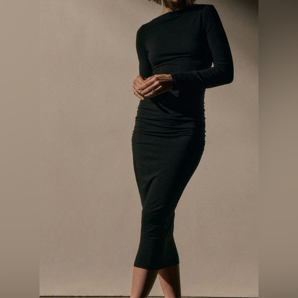 James Perse Long Sleeve Fitted Velvet Black Dress Women Size 1/Small - Picture 7 of 7